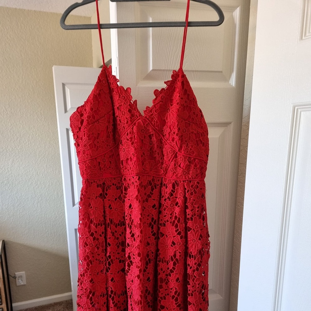 Donna Morgan lace embroidered tea length dress. Worn once. Size16.